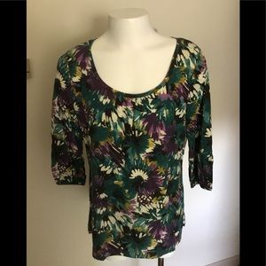 Petite Liz&Co Purple, Teal Cream Floral Top